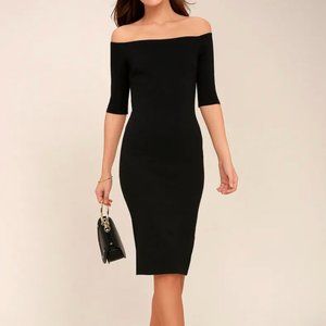 Lulu's Black Midi Dress- Girl Can't Help It Black Off-the-shoulder Midi Dress